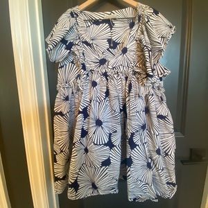 World Market Mini Sun Dress Navy and White - L